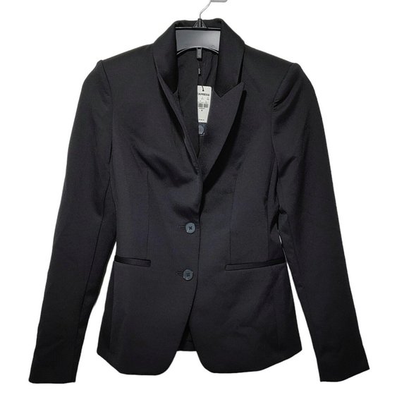 Express Two Button 24" Black Suit Blazer Women's Size 00 - Picture 1 of 6